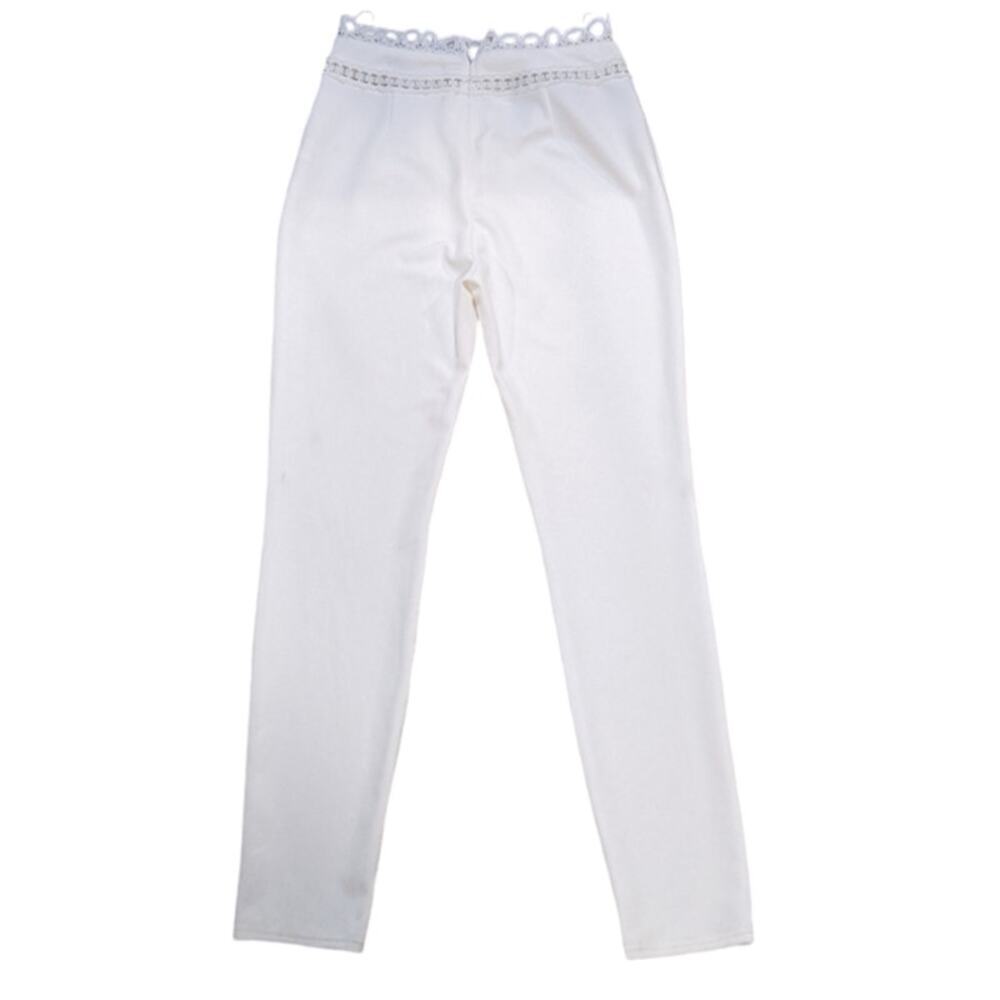Zorra White Ivory Lace Cutout Cigarette Pants Wedding Bridal Shower Chic Medium